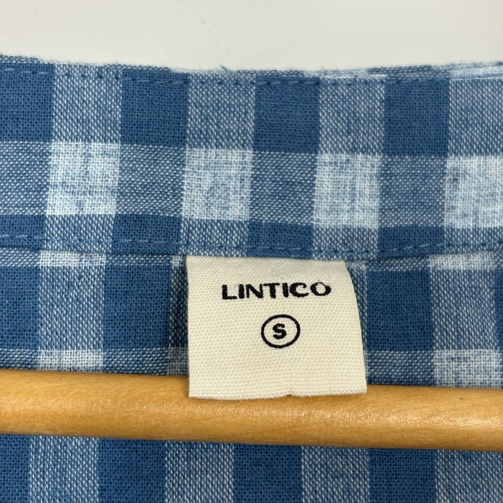 Lintico 100% Linen S Sleeveless Midi Dress Gingham Check Button Down Lagenlook - Picture 2 of 7